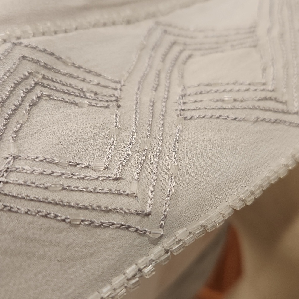 Bernie of New York Beaded Sheer Silk Scarf Dove Gray 21"×81 - Picture 3 of 7
